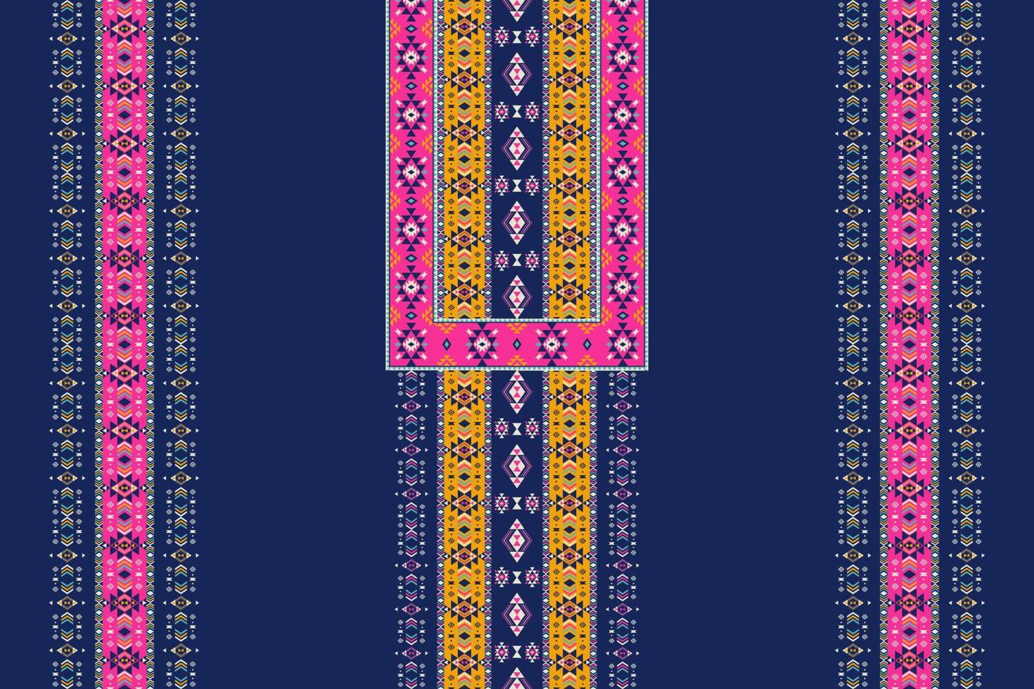 Ethnic dress, shirts pattern. Ethnic neckline embroidery pattern. Aztec geometric neckline colorful pattern with border. Tribal art shirts fashion. Neck embroidery ornaments. vector