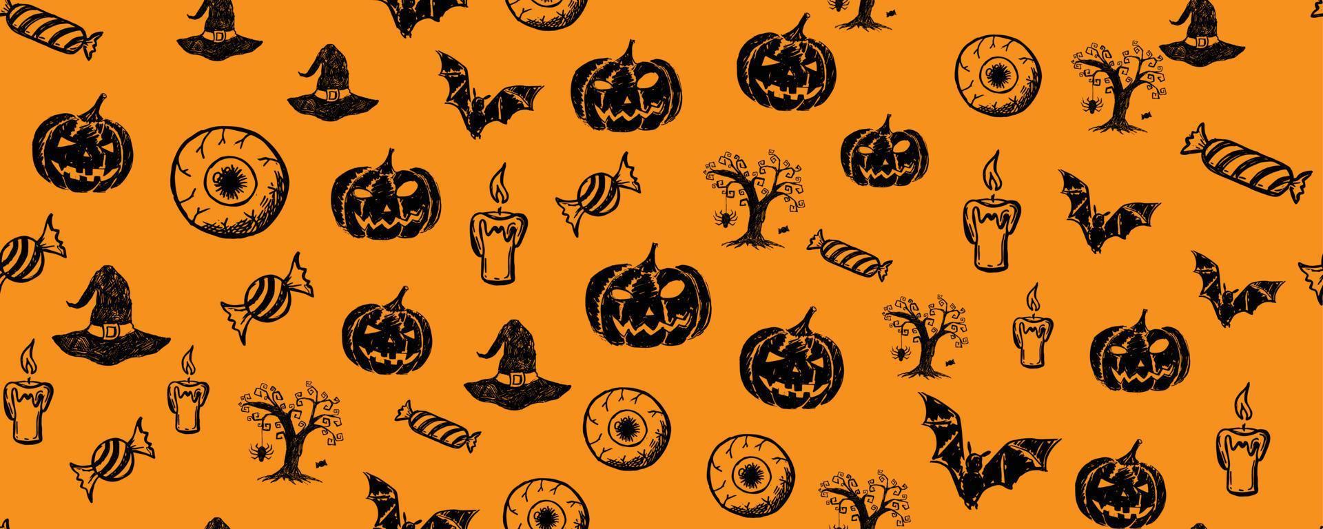 Halloween symbols hand drawn illustrations vector