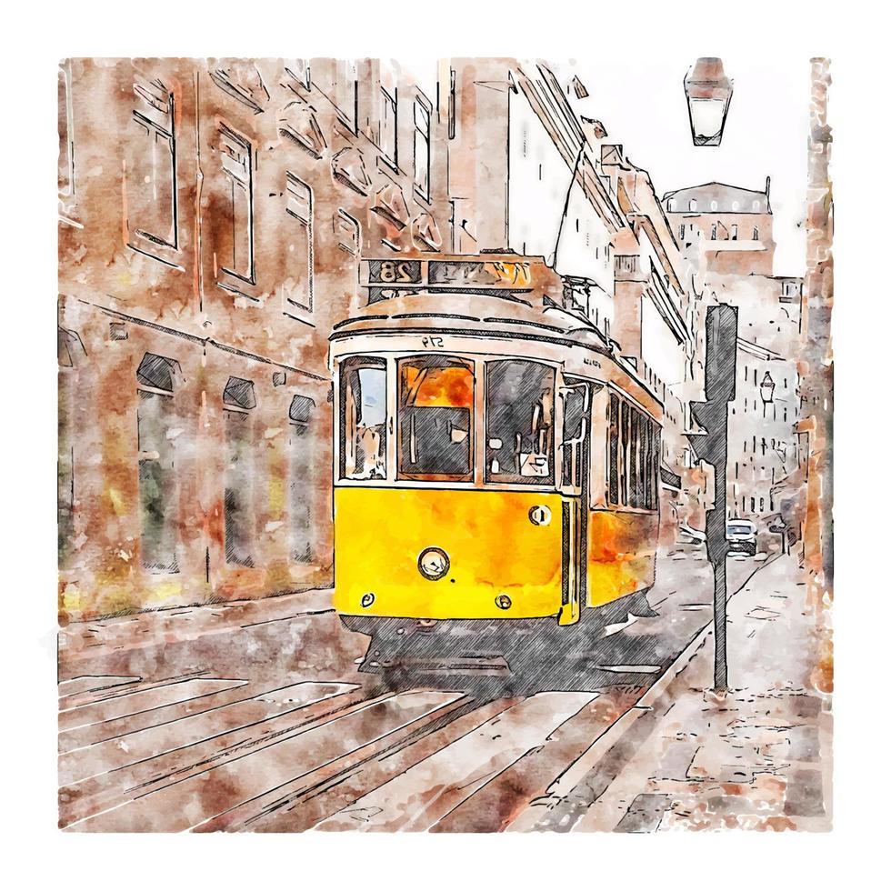 Lisbon Portugal Watercolor sketch hand drawn illustration vector