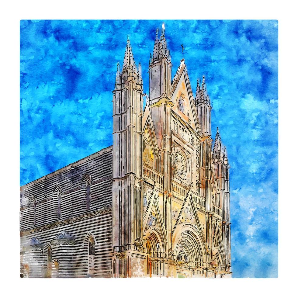 catedral de orvieto italia acuarela boceto dibujado a mano ilustración vector