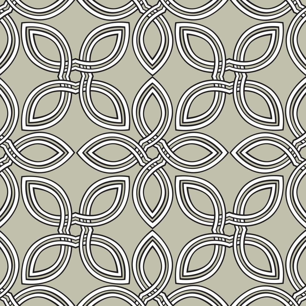 Floral geometric line seamless pattern in celtic style. Stylish ornamental monochrome background with flower petals vector