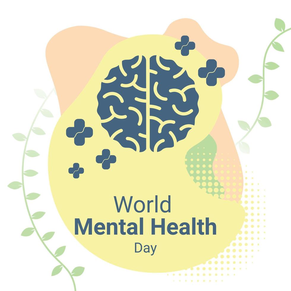 Commemorating World Mental Health Day, with the concept of the brain being regenerated due to stress and depression vector
