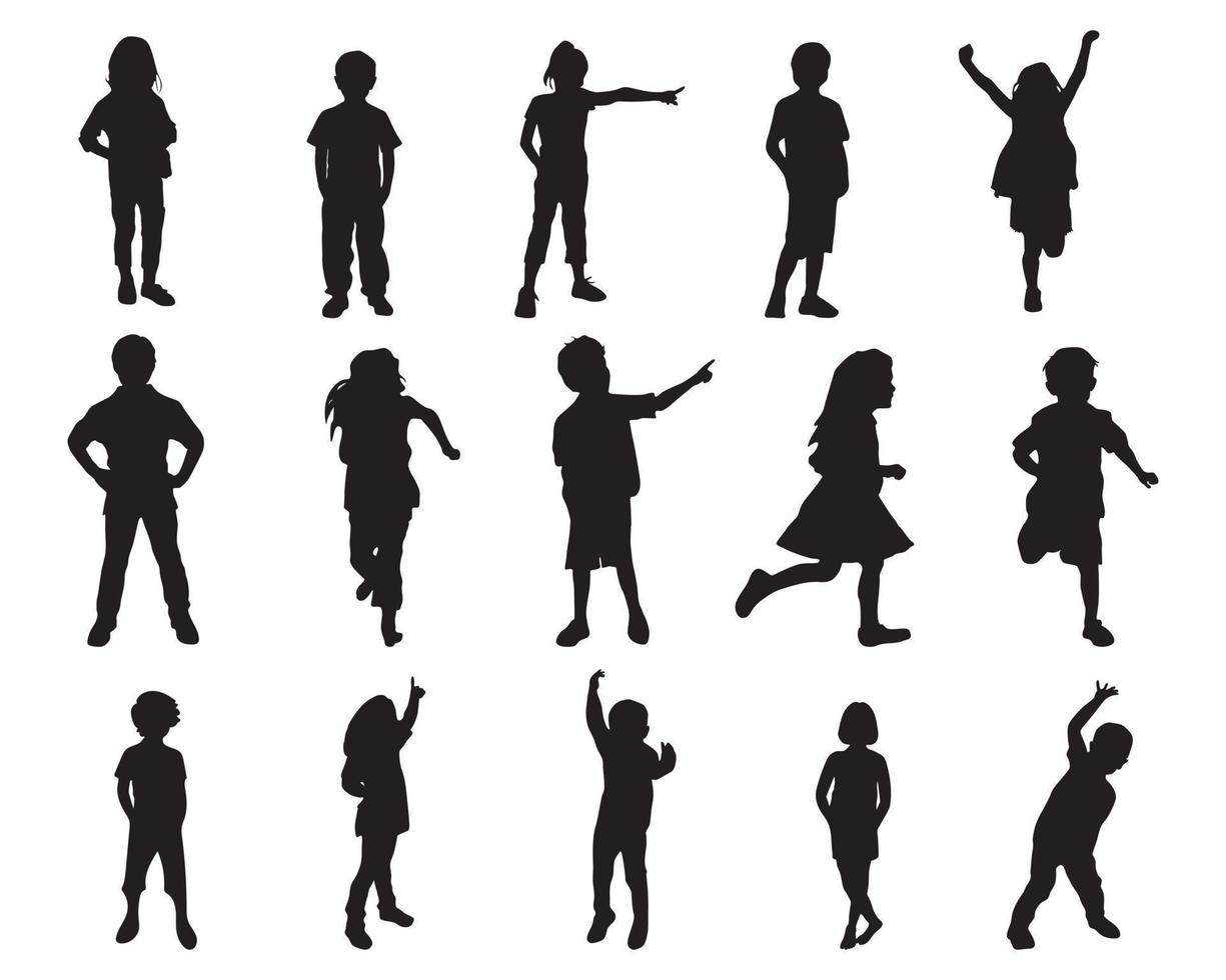 Children kids silhouette set, vector silhouette of children