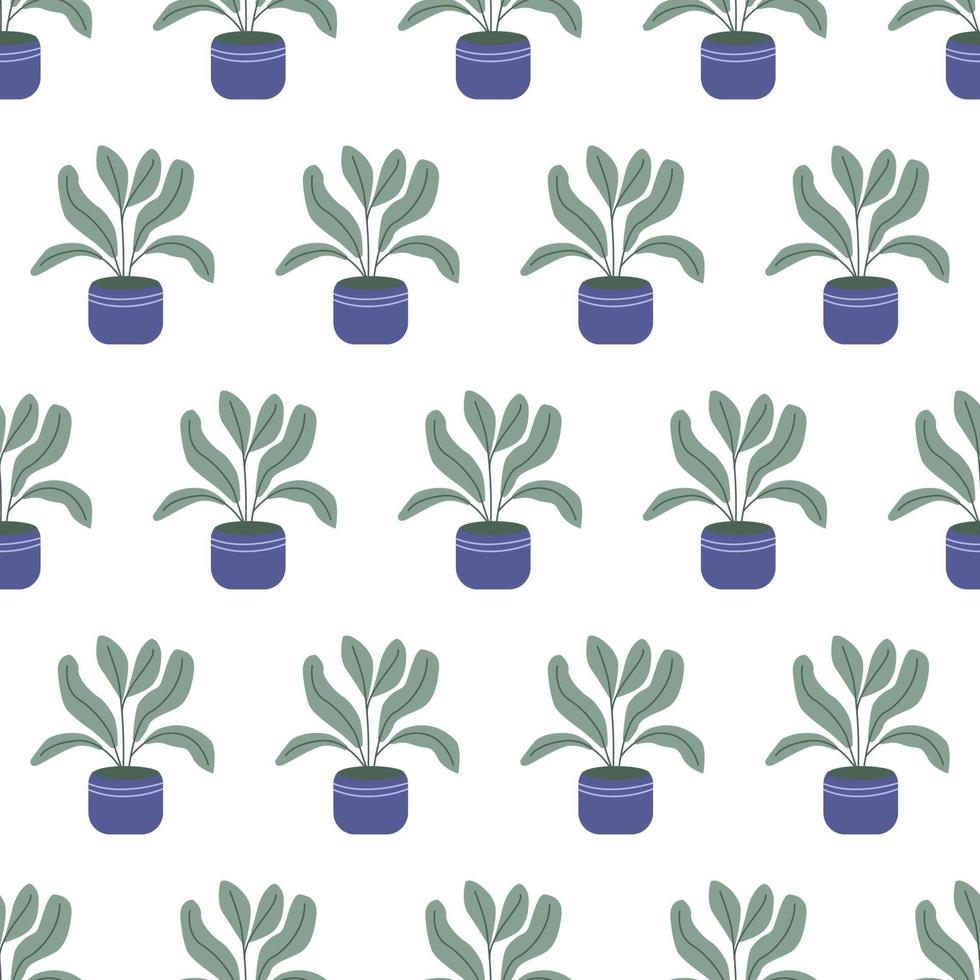 seamless pattern with beautiful houseplants. Flat cartoon vector illustration.