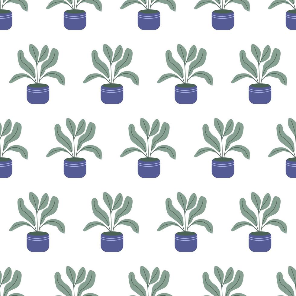 seamless pattern with beautiful houseplants. Flat cartoon vector illustration.