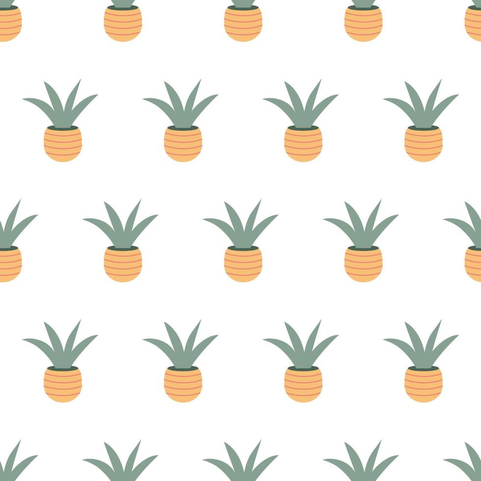 seamless pattern with beautiful houseplants. Flat cartoon vector illustration.