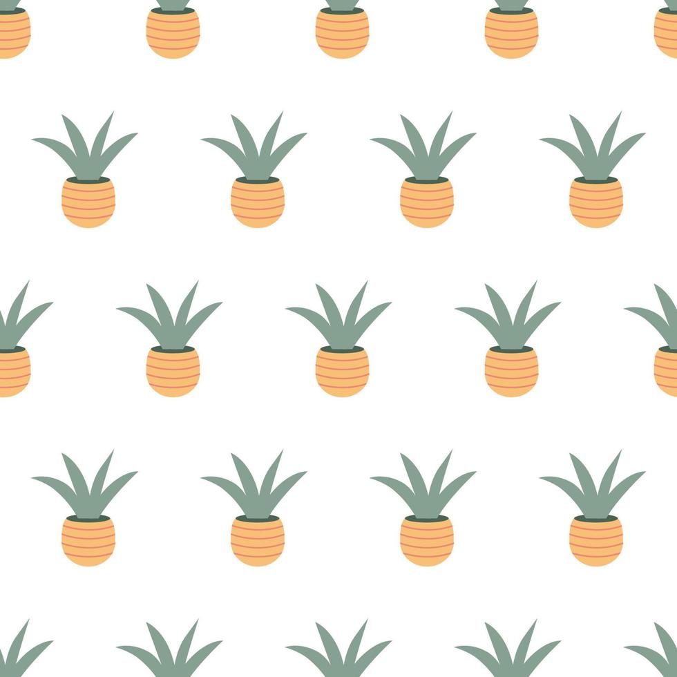 seamless pattern with beautiful houseplants. Flat cartoon vector illustration.