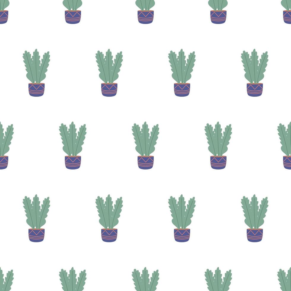 seamless pattern with beautiful houseplants. Flat cartoon vector illustration.