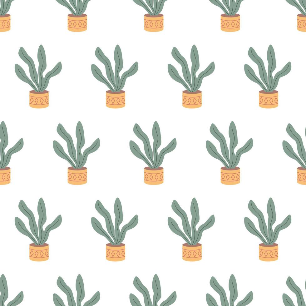 seamless pattern with beautiful houseplants. Flat cartoon vector illustration.