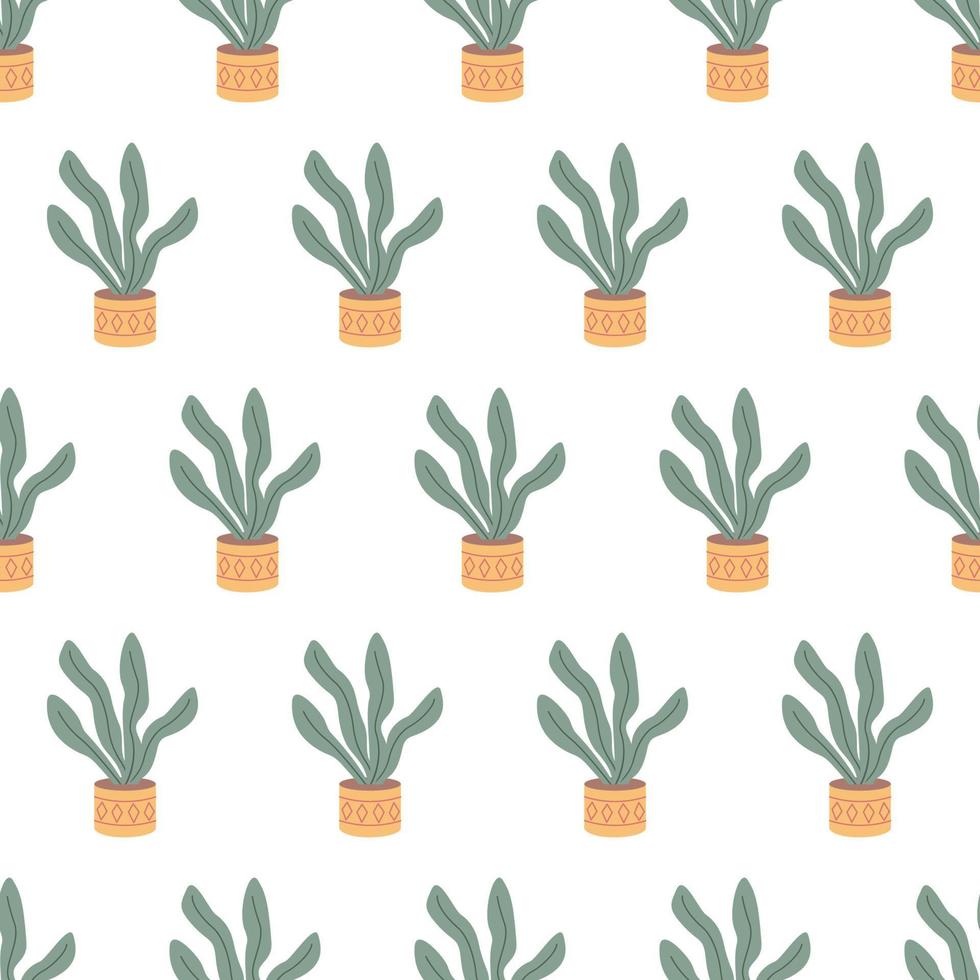 seamless pattern with beautiful houseplants. Flat cartoon vector illustration.