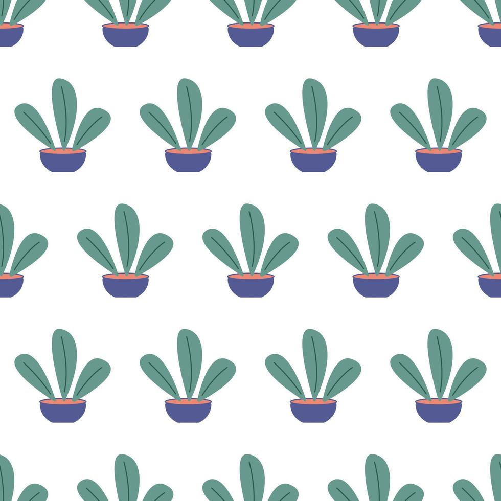 seamless pattern with beautiful houseplants. Flat cartoon vector illustration.