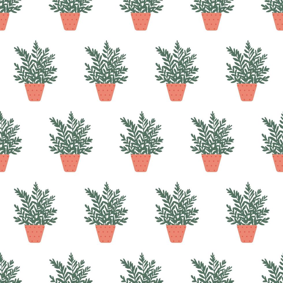 seamless pattern with beautiful houseplants. Flat cartoon vector illustration.