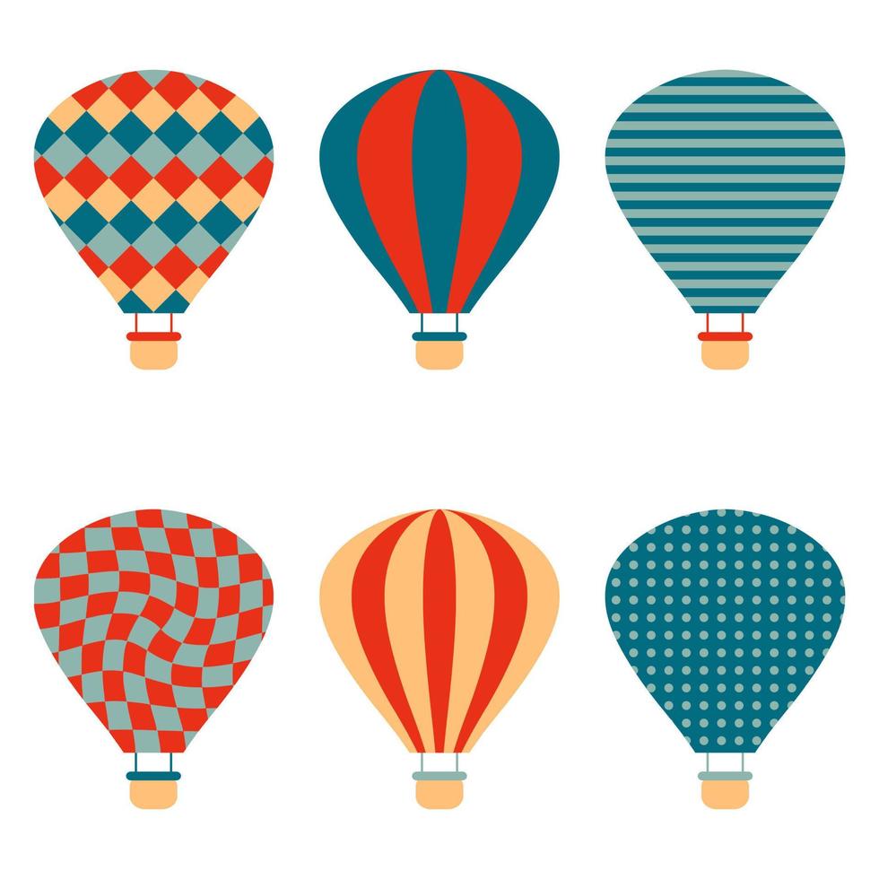 Hot air balloons clipart collection  in simple retro style. vector