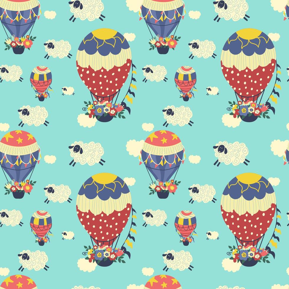 Balloon and sheep clouds. seamless pattern. children's print vector