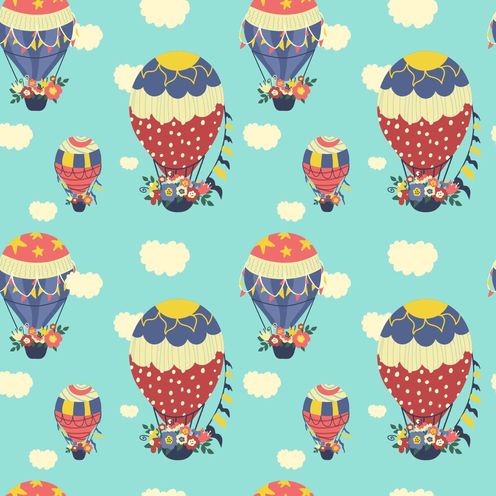 Balloon and sheep clouds. seamless pattern. children's print vector