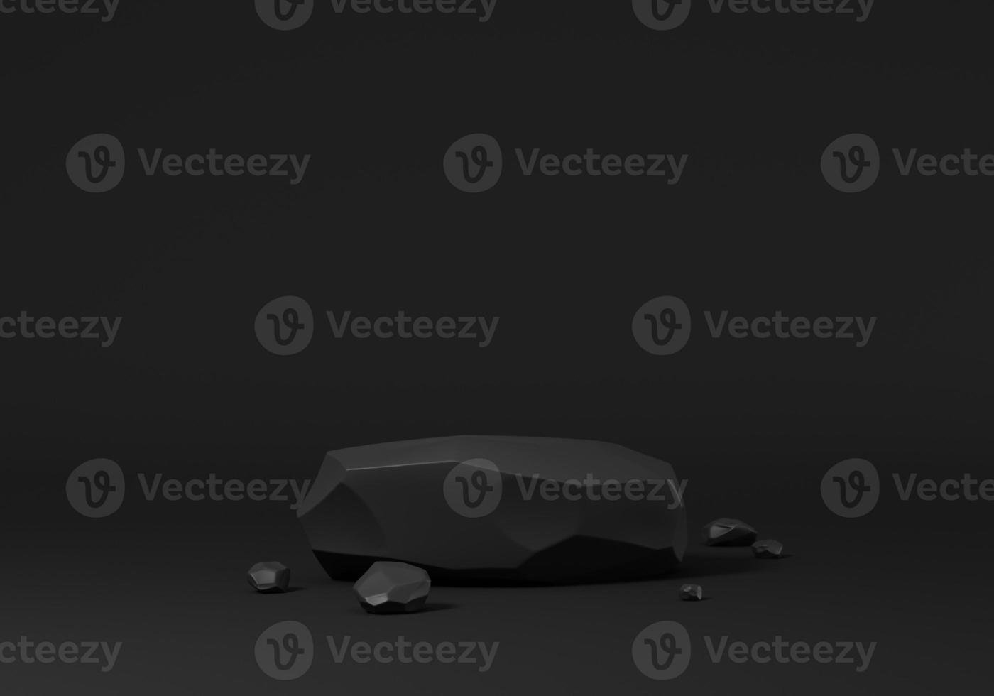 Abstract black rock podium, Product display podium in black background, 3d rendering studio with free form, Cosmetic product minimal scene with platform, Stand to show products background photo