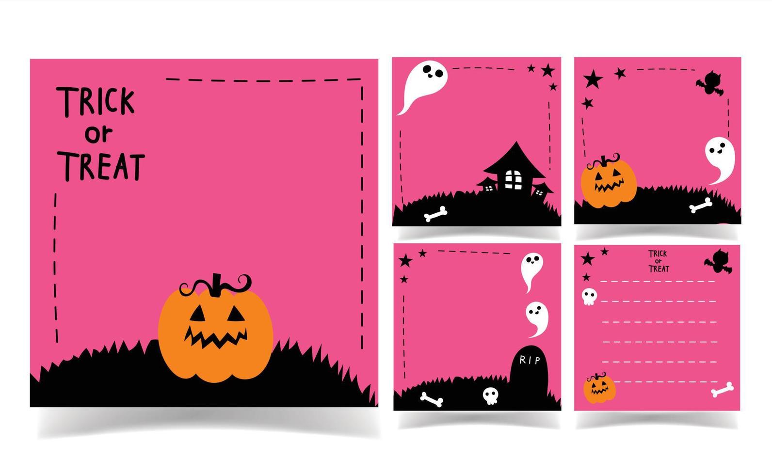 Halloween black and pink color background collection. memo template. vector