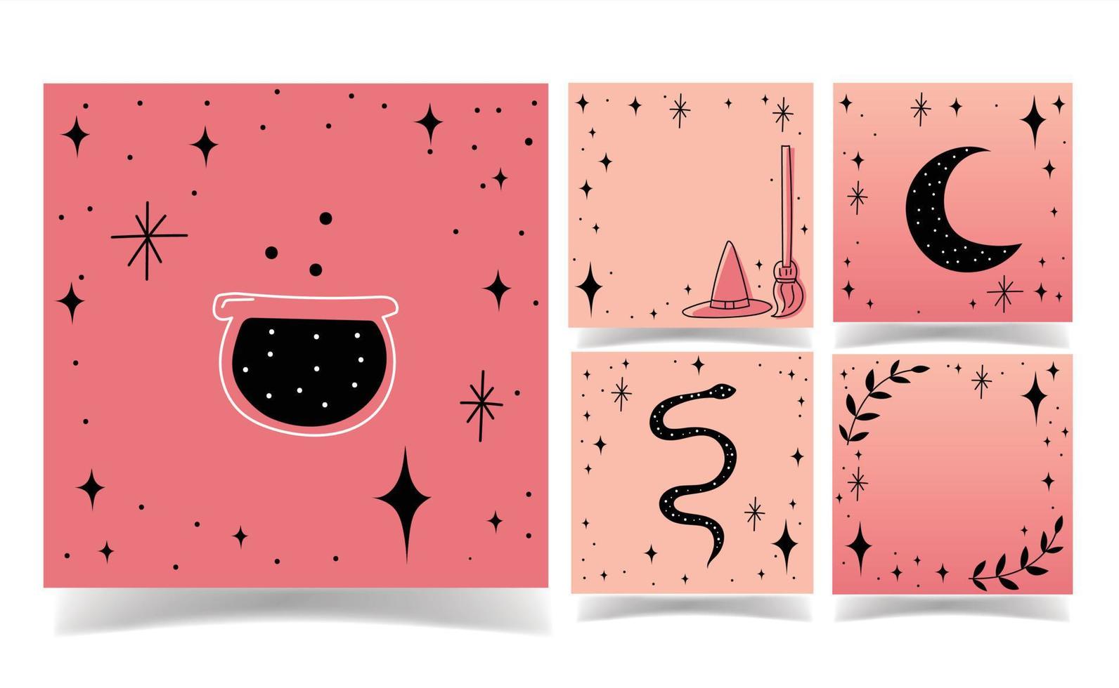 Halloween black and pink color background collection. memo template. minimal vector