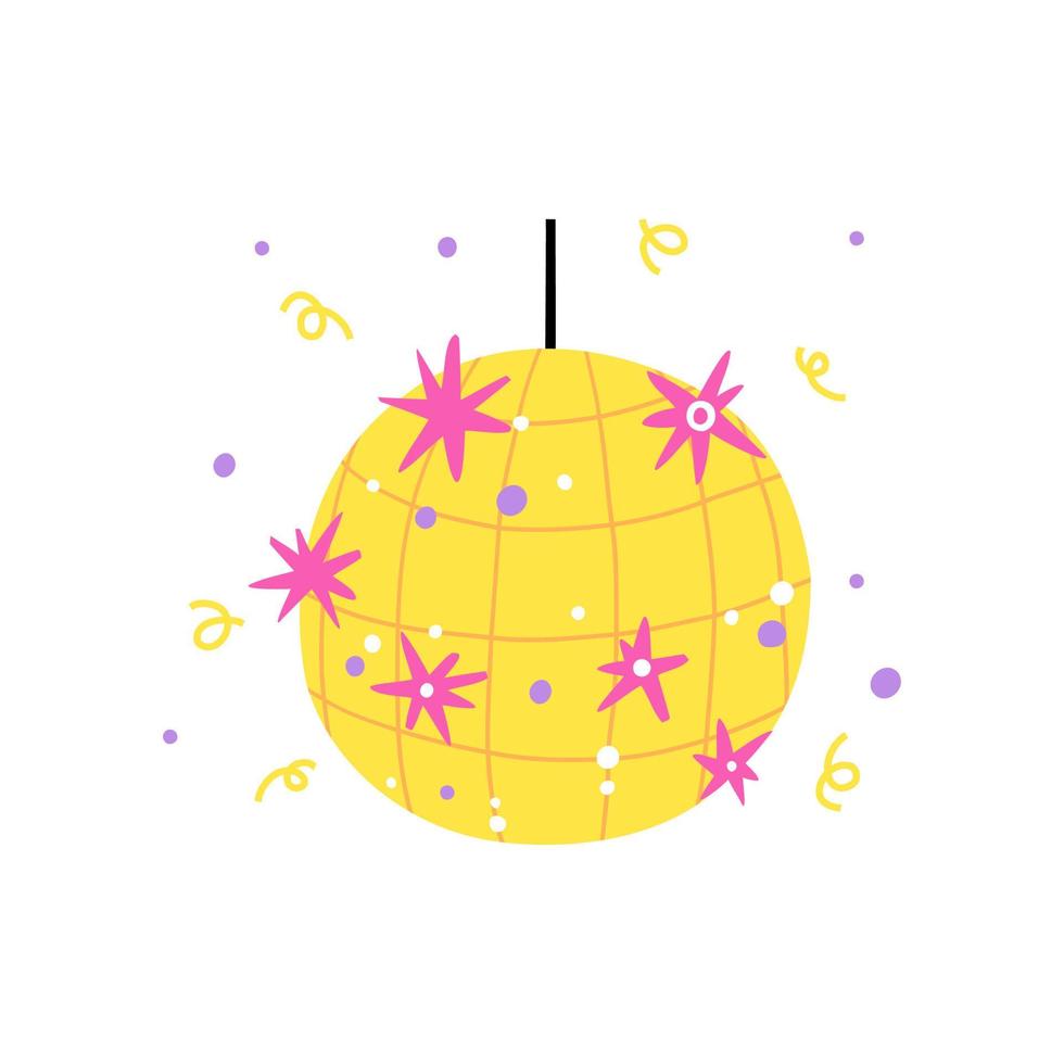 bright disco ball drawn in flat style. vector illustration