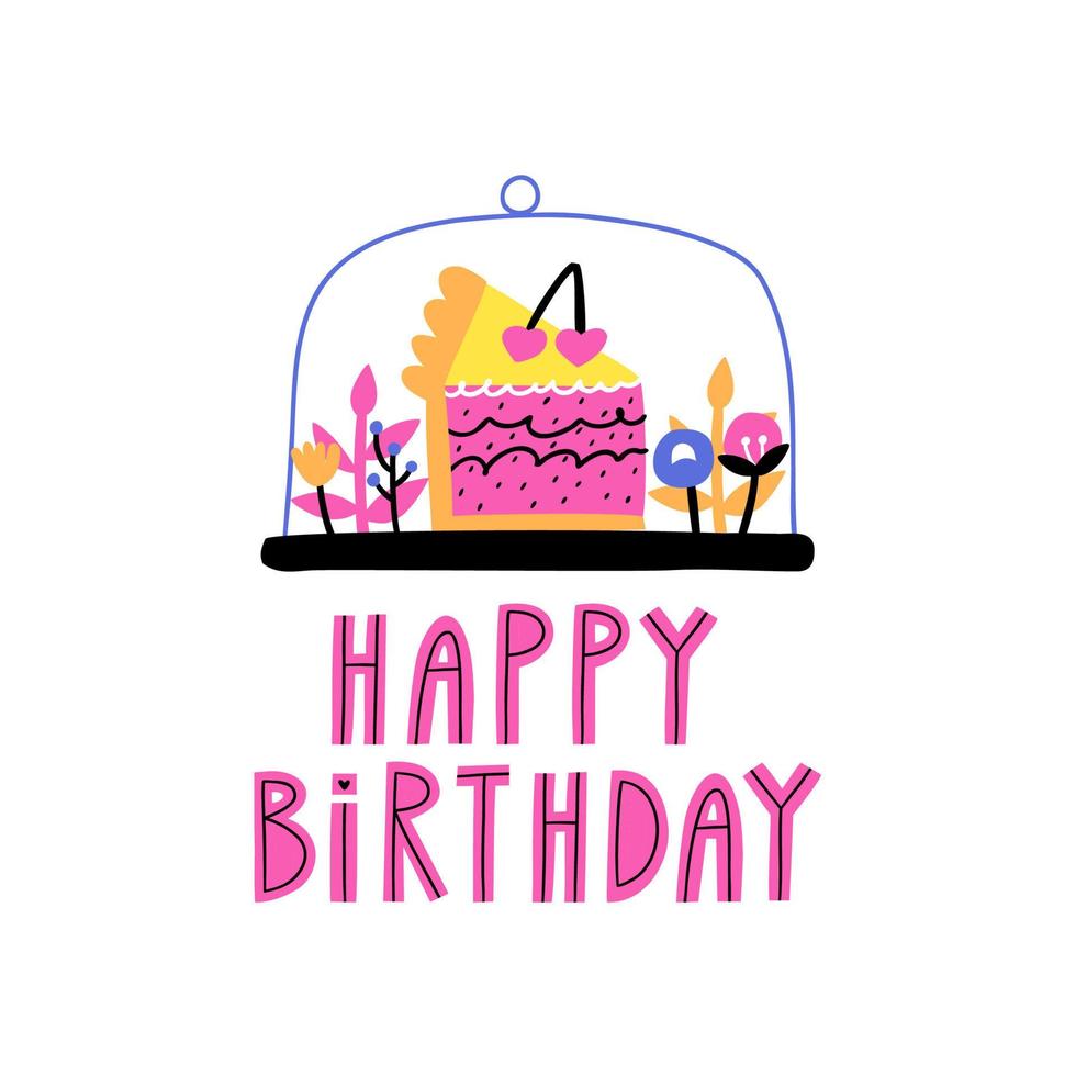 a piece of birthday cake with candles. Happy Birthday. Vector illustration