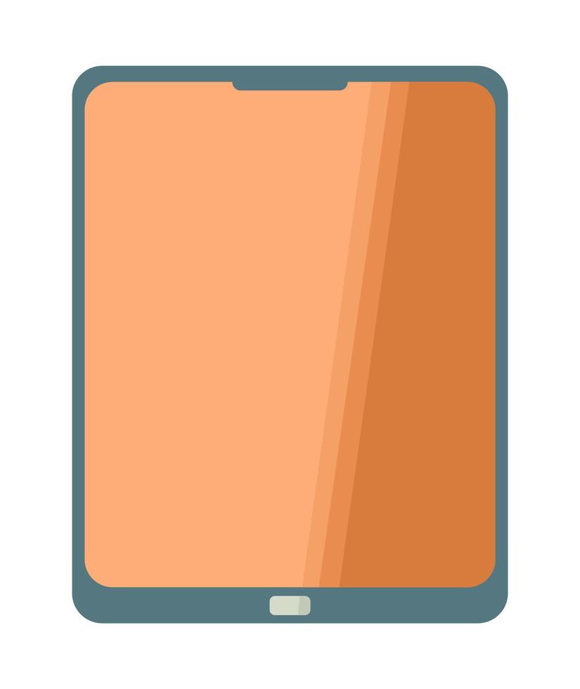 Vector Modern gray tablet flat computer with blank orange horizontal screen isolated on white background illustration