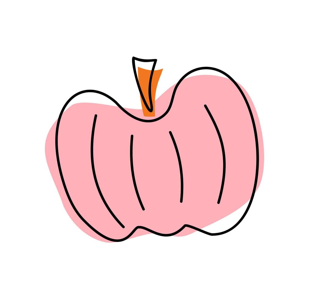 Vector pumpkin isolated on white background. Hand drawn colored doodle pumpkin. Autumn vegetables. Decoration for Thanksgiving Day