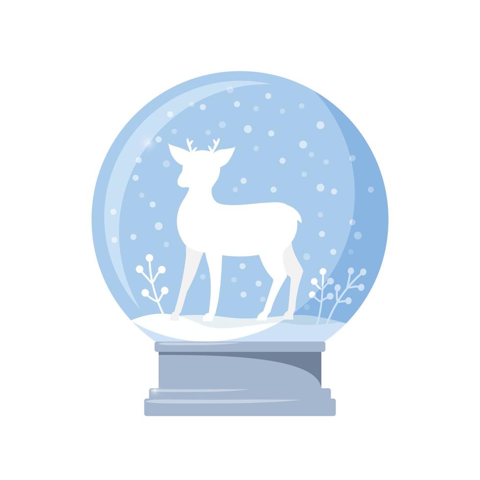 lindo reno de navidad en globo de nieve. ilustración vectorial plana sobre fondo blanco vector