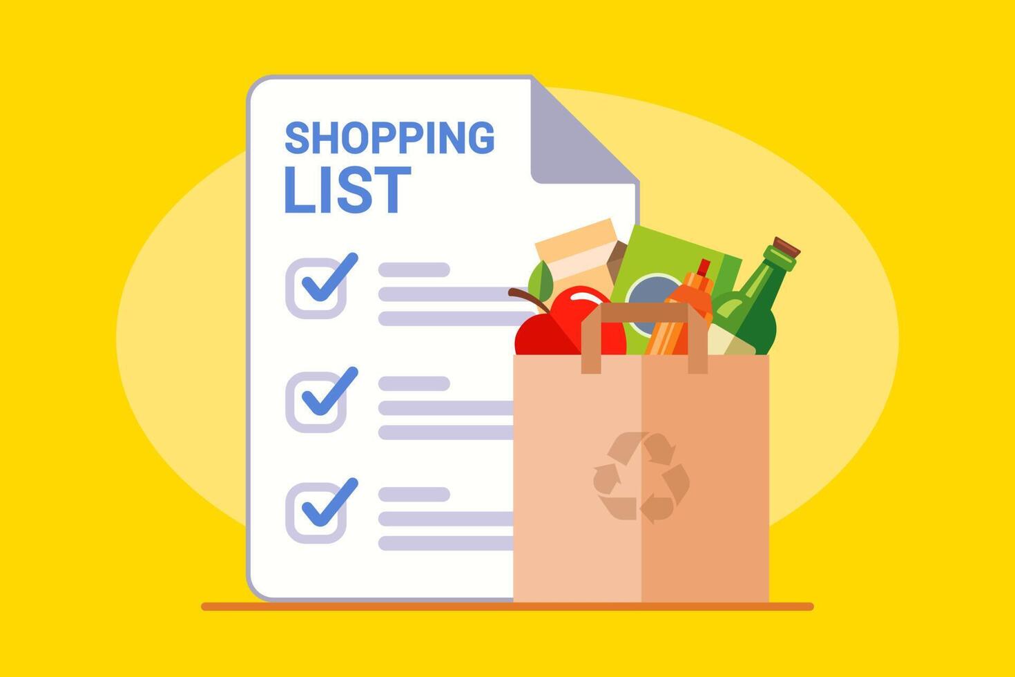 Paper Bag With Groceries Shopping List In The Store Flat Vector paper-bag-with-groceries-shopping-list-in-the-store-flat-vector