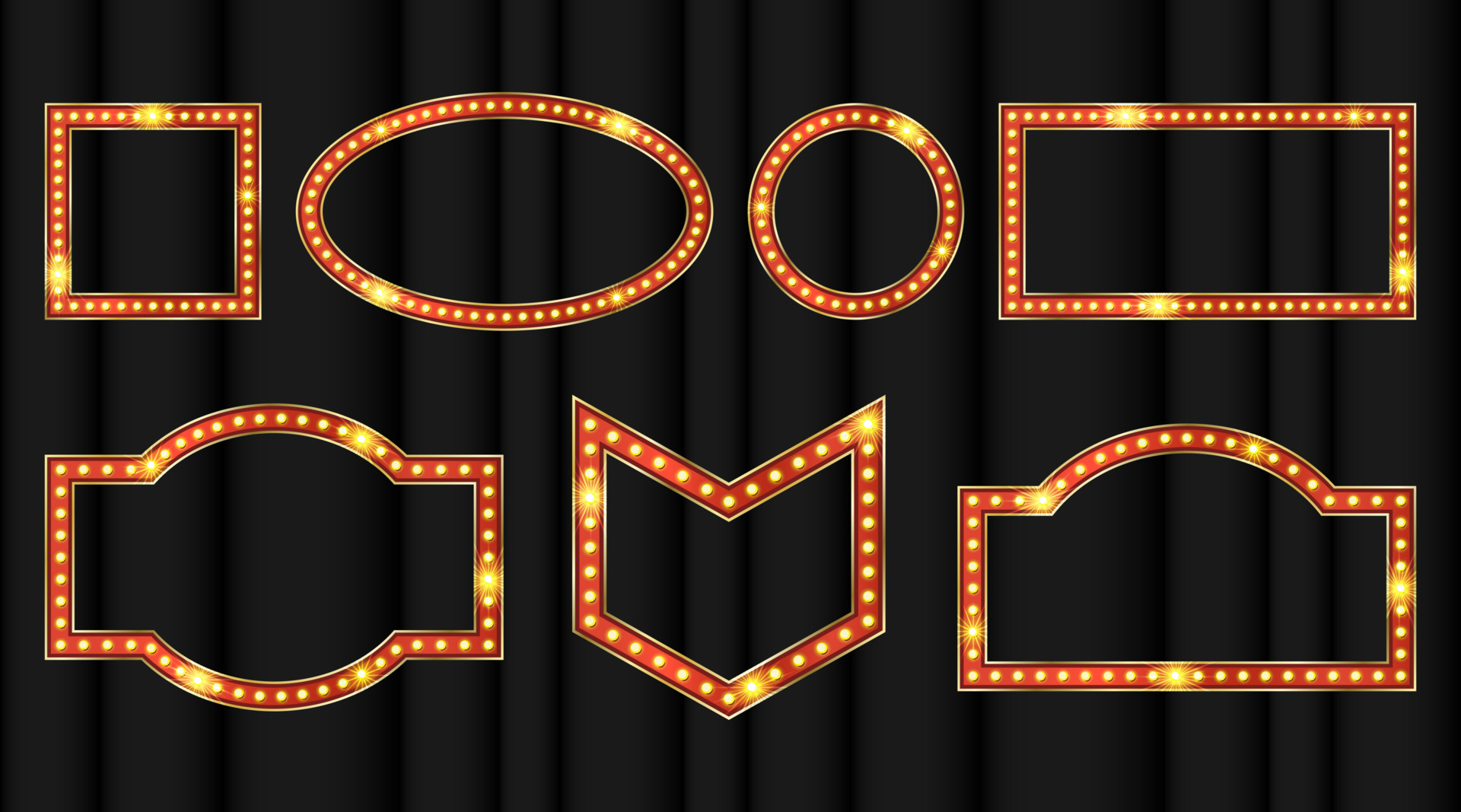 Marquee signboard with broadway led lamp light. Oval frame for showtime