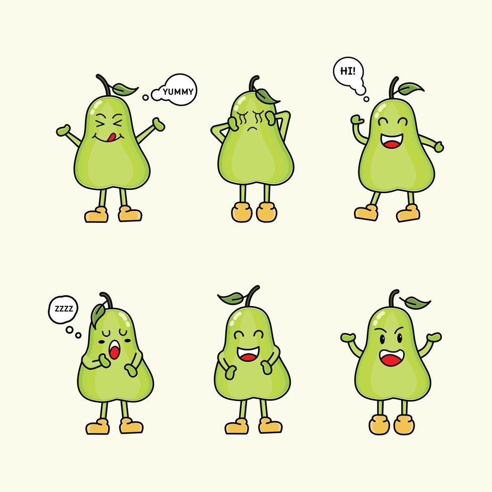 Pear mascot character set. Fruit vector illustration