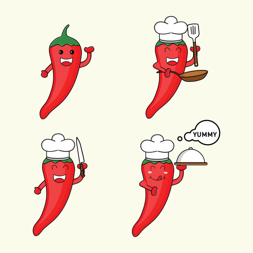 Chilli mascot character as chef. vegetable vector illustration