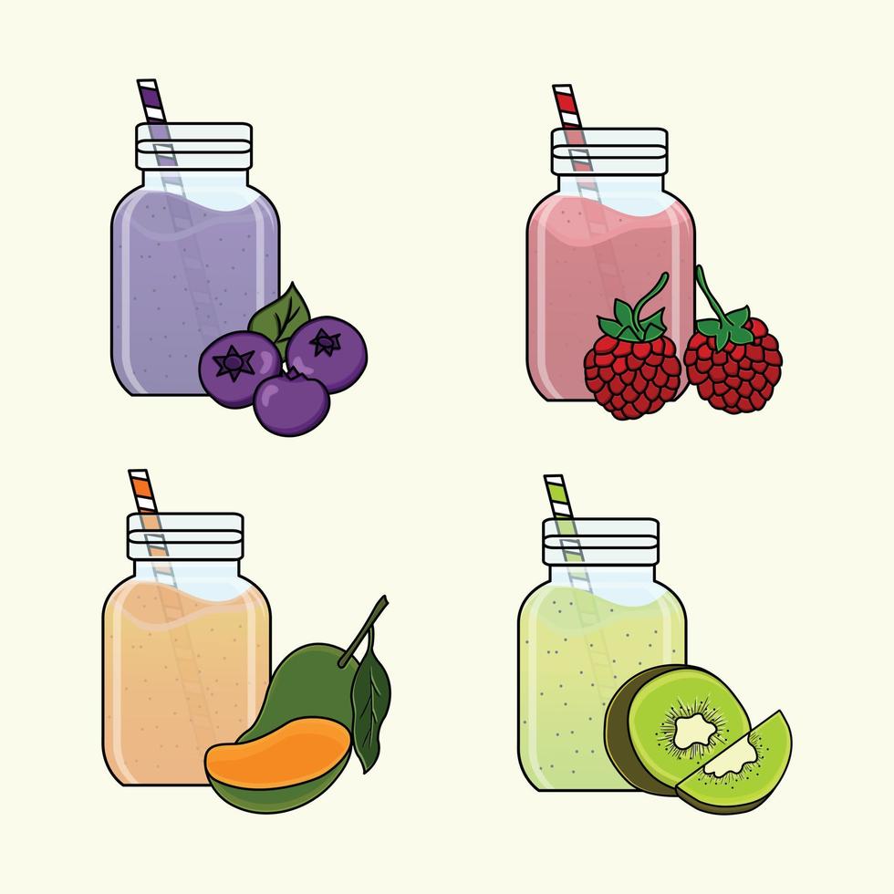 conjunto de ilustración de vector de batido de frutas