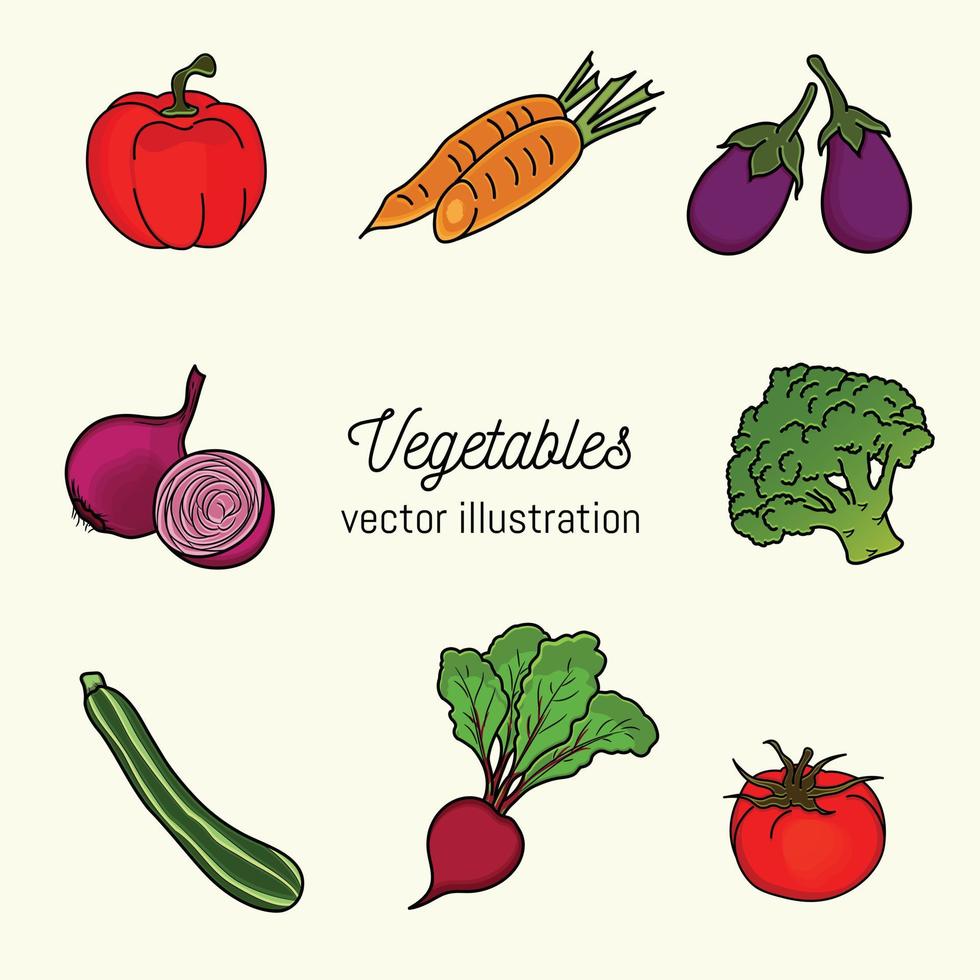 conjunto de ilustración de vector de verduras
