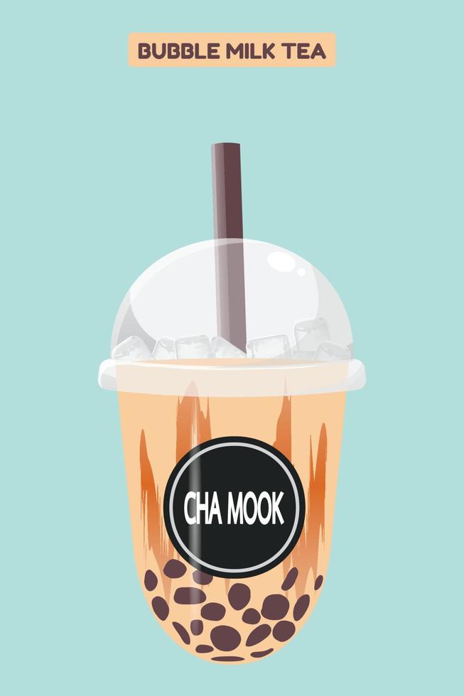 Bubble milk tea,cha nom kai mook Icon vector