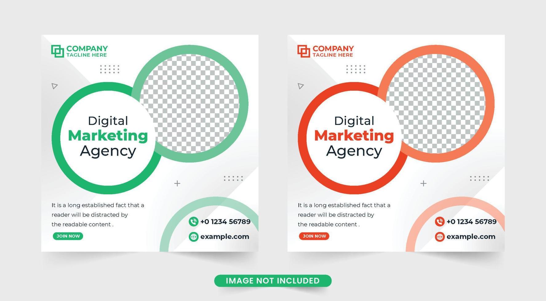 Corporate digital marketing poster design with abstract shapes. Marketing Agency social media post vector for advertisement. Modern business social media post template with red and green colors.