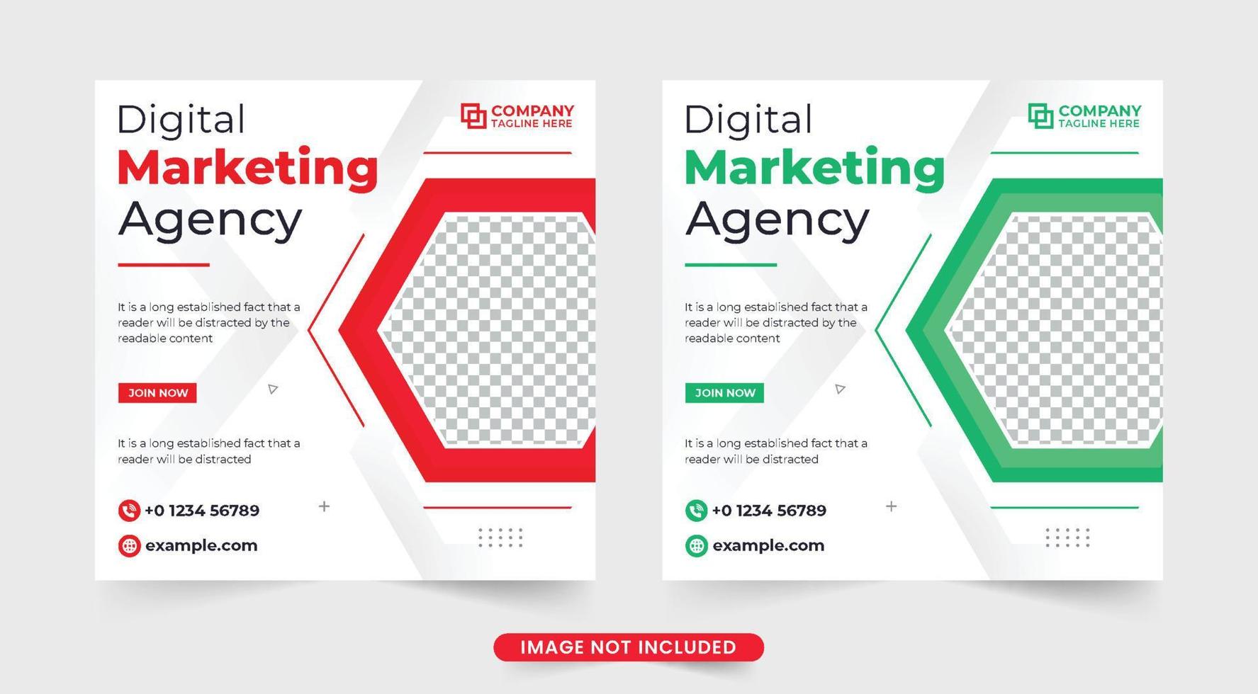 Digital marketing agency and business advisor promotional template vector. Editable social media post design for corporate businesses with green and red colors. Marketing Company web banner vector. vector