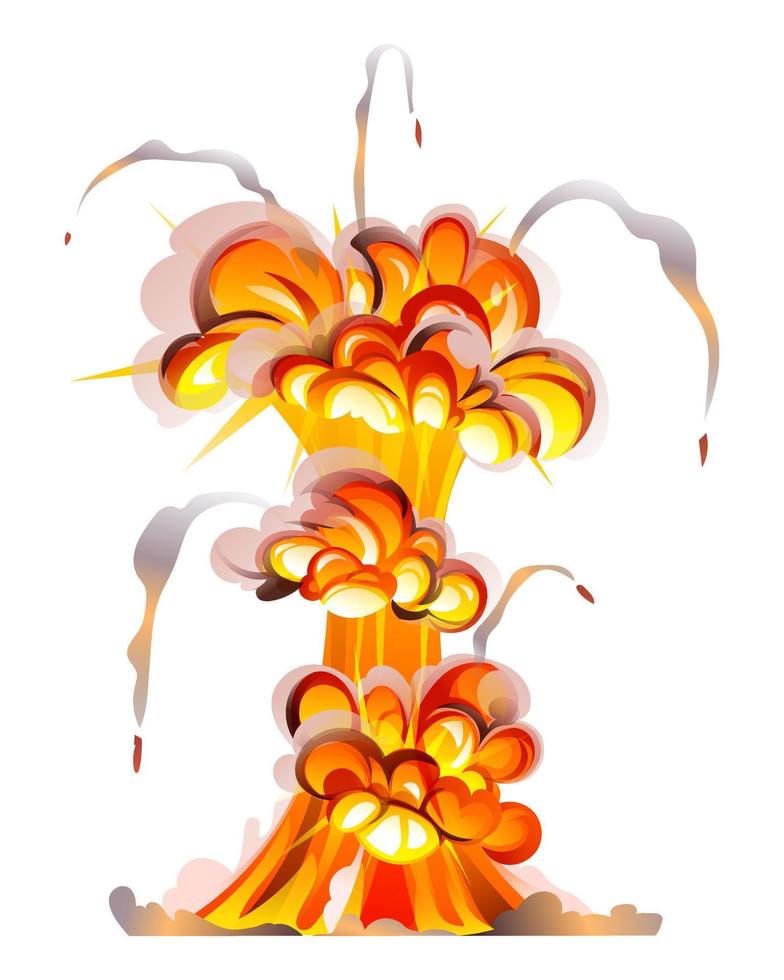 Bomb explosion with smoke, flame and particles isolated cartoon illustration vector