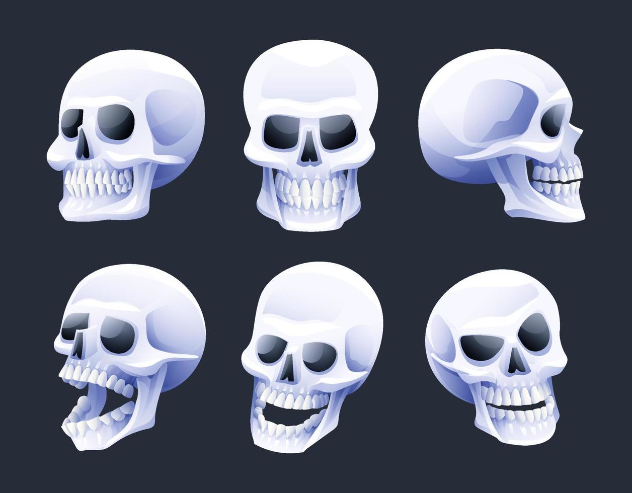 Set of skull heads cartoon illustration vector