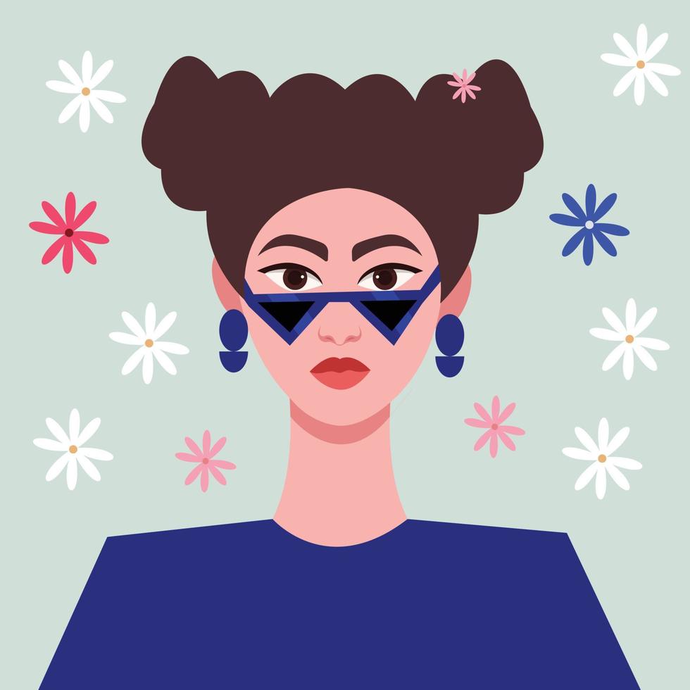 retrato de una chica exitosa o hermosa. ilustración plana vectorial. vector