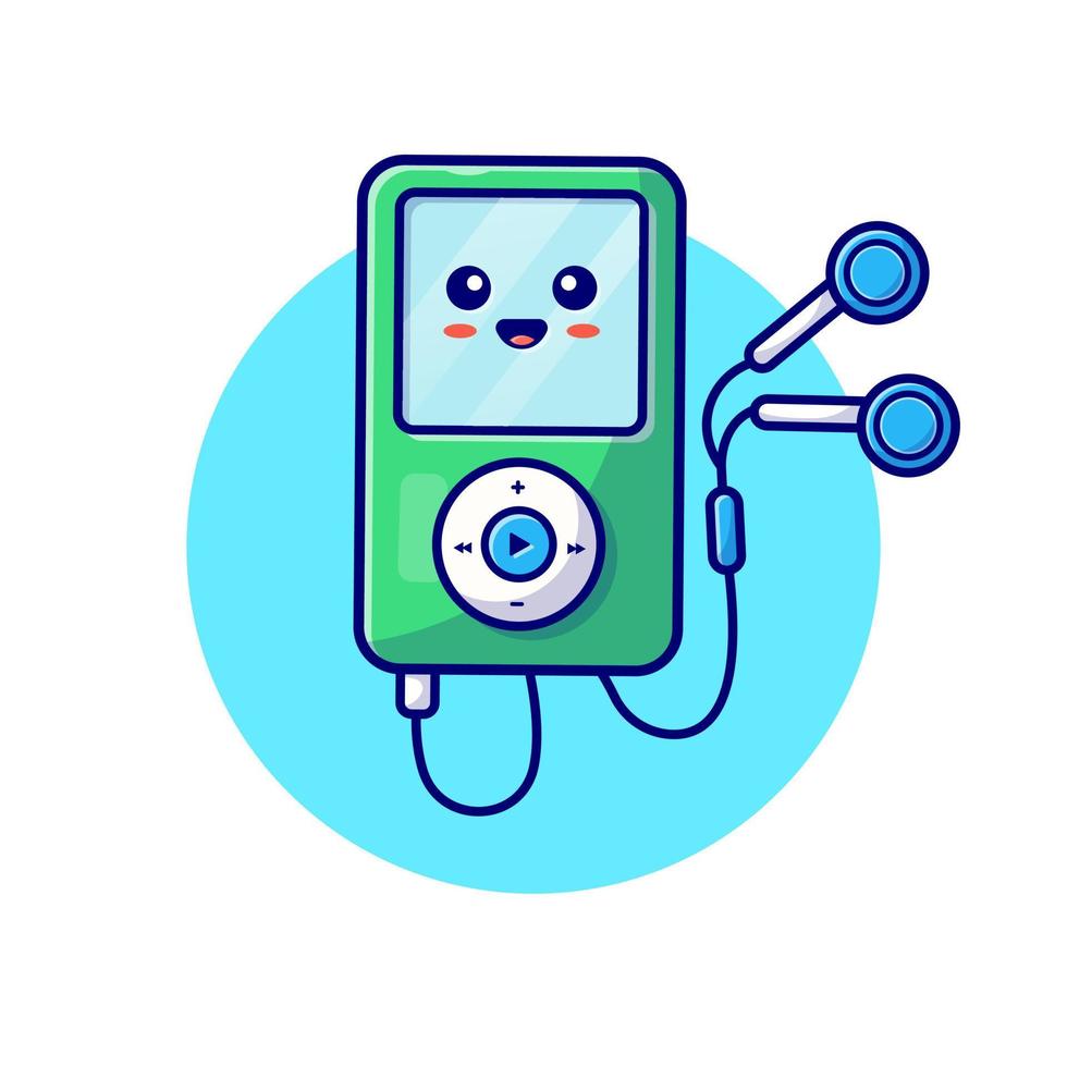 Cute Music Player With Earphone Cartoon Vector Icon  Illustration. Technology Music Icon Concept Isolated Premium  Vector. Flat Cartoon Style