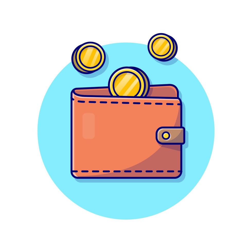 Wallet With Gold Coin Cartoon Vector Icon Illustration.  Finance Object Concept Isolated Premium Vector. Flat  Cartoon Style