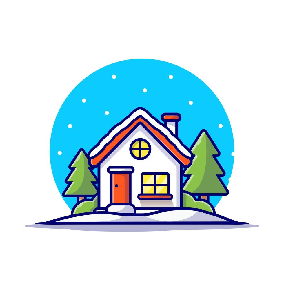 House In Winter Cartoon Vector Icon Illustration. Ountdoor  Building Icon Concept Isolated Premium Vector. Flat Cartoon  Style