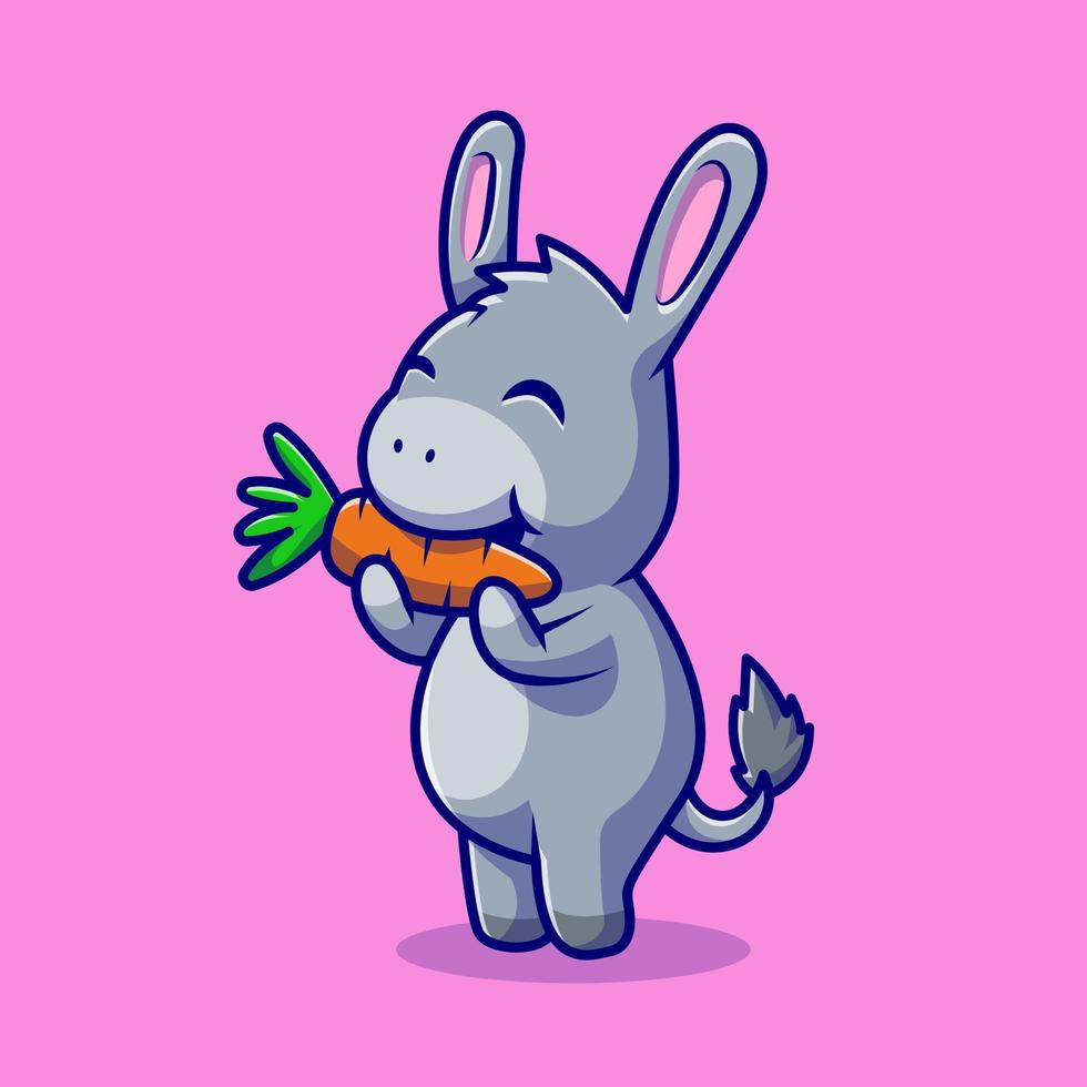 Cute Donkey Eating Carrot Cartoon Vector Icon Illustration.  Animal Food Icon Concept Isolated Premium Vector. Flat  Cartoon Style