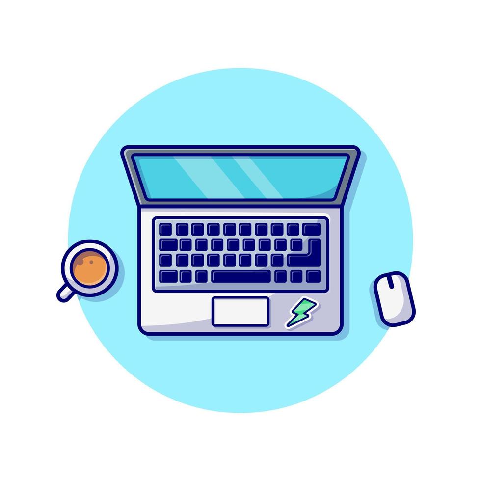 Laptop With Mouse And Coffee Cartoon Vector Icon  Illustration. Technology Object Icon Concept Isolated  Premium Vector. Flat Cartoon Style