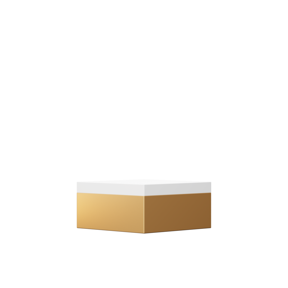 Pantalla de soporte de podio dorado en blanco 3d. pedestal minimalista o escena de exhibición para el producto actual y maqueta png