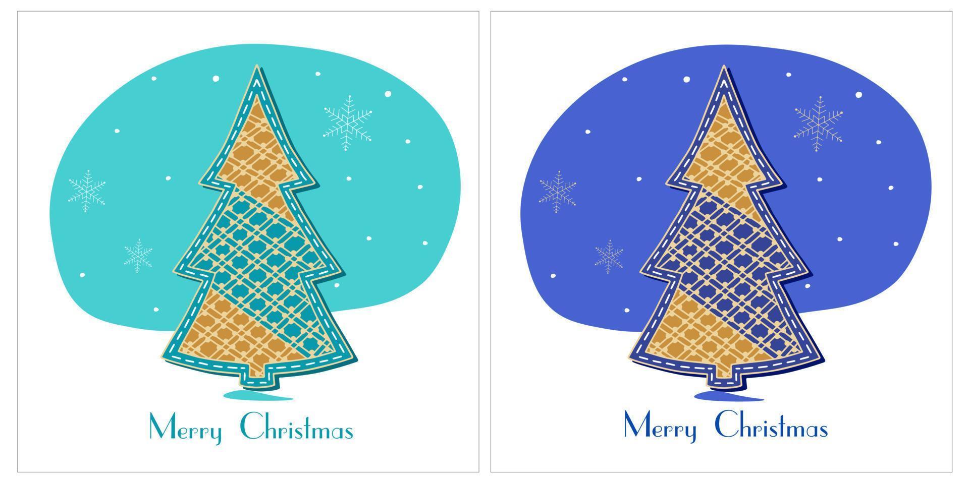 Decorative Christmas tree pattern for greeting card or sticker on turquoise and blue background vector