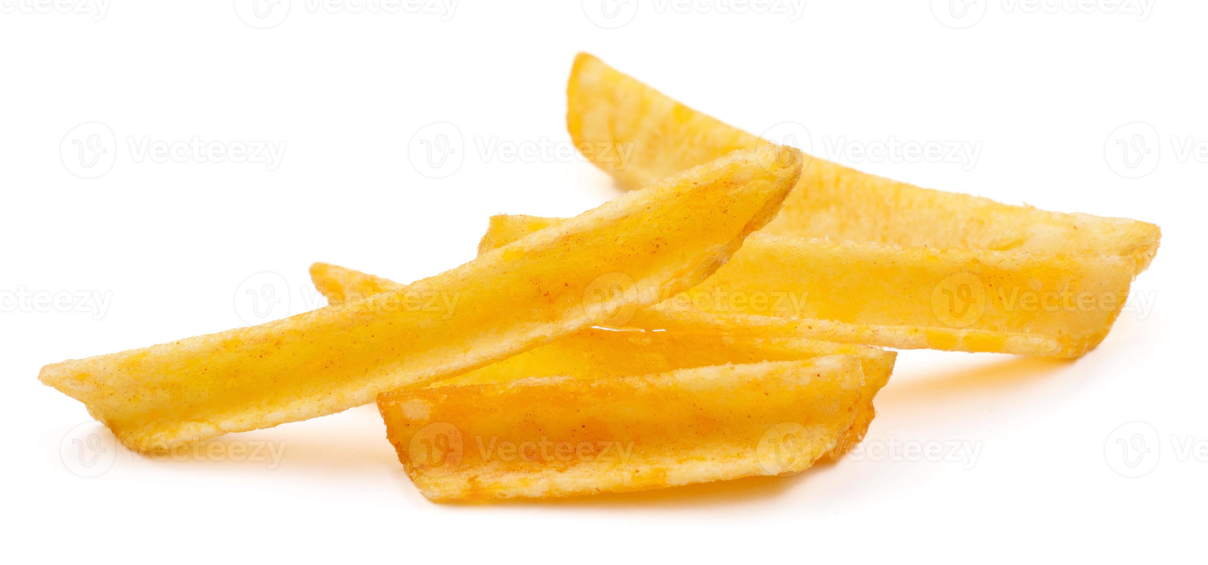 Potato chips in the form of sticks are isolated on a white background