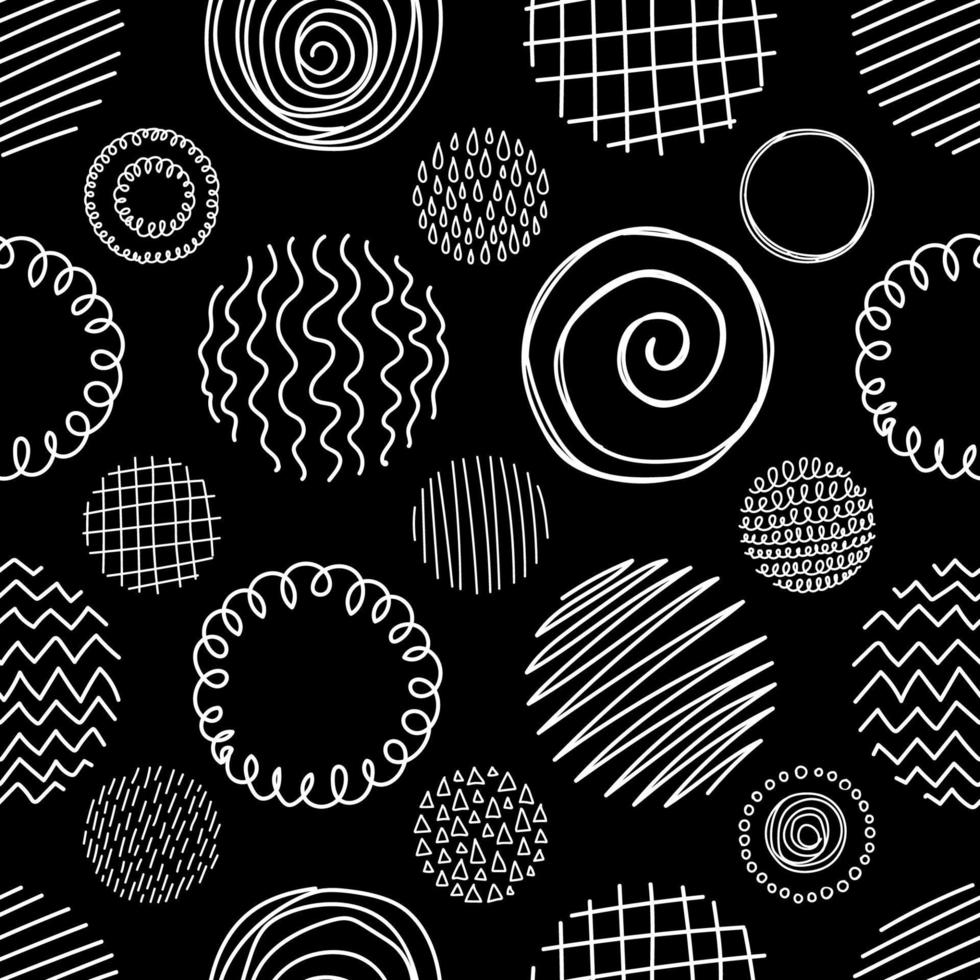 Hand drawn circle line sketch seamless pattern. Abstract line black background vector