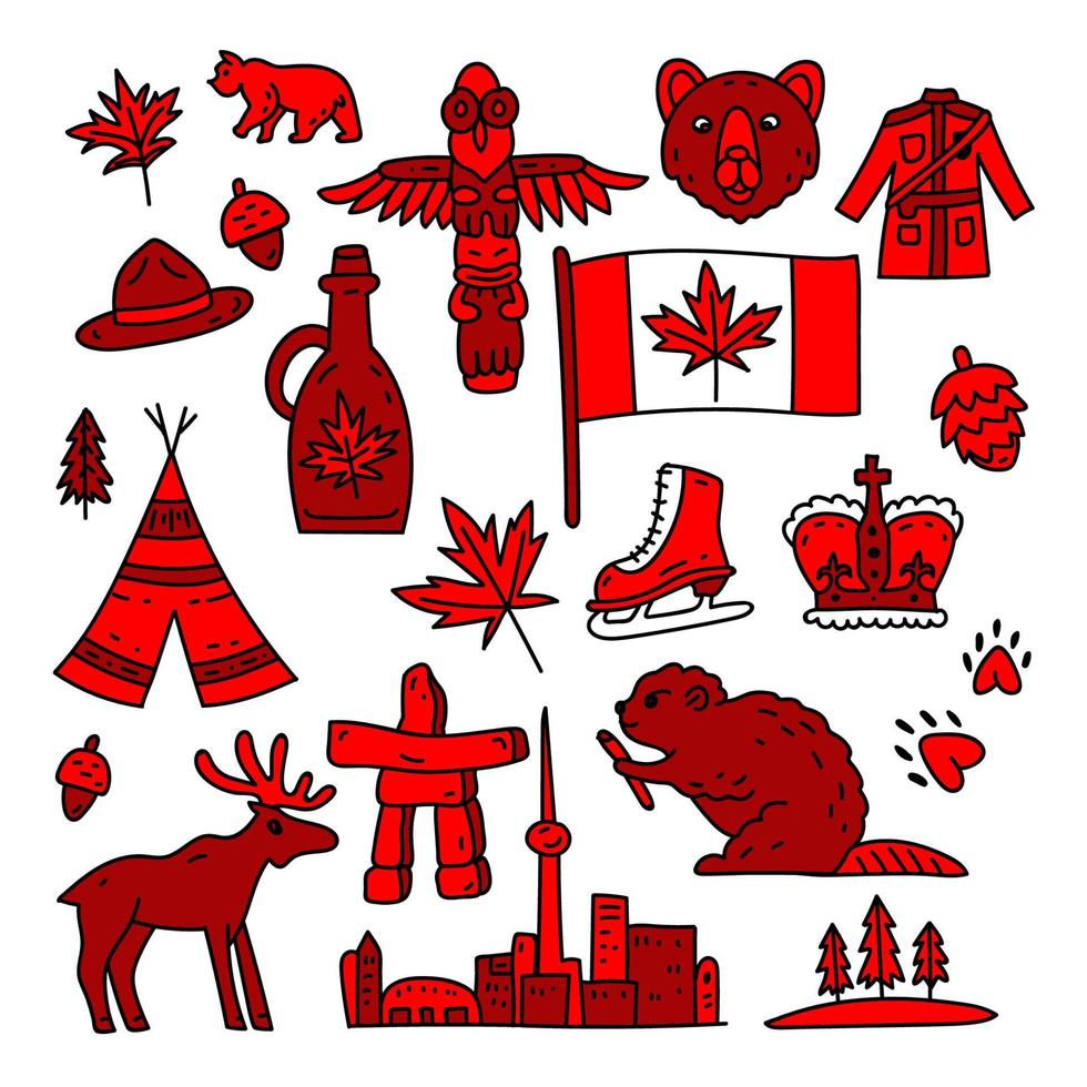 signo y símbolo de canadá, conjunto de iconos planos de elementos infográficos. conjunto de símbolos de viaje de vector de canadá. turismo. concepto vectorial para tarjetas de felicitación, pancartas y carteles.