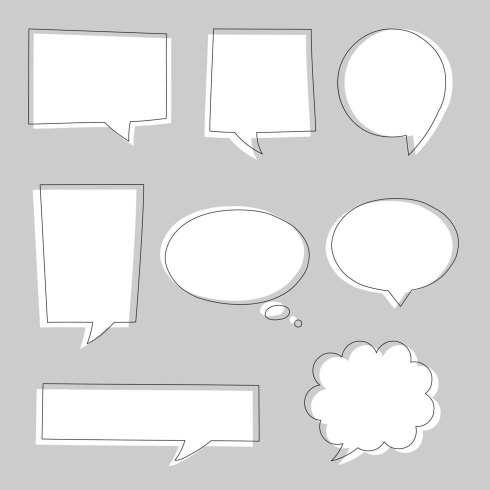 collection set of blank  black and white hand drawing speech bubble balloon, think speak talk text box, banner, flat vector illustration design